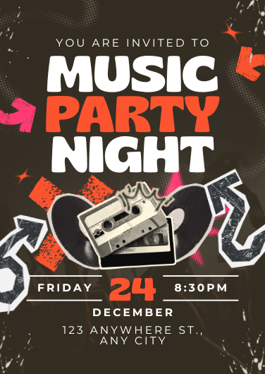 Customizable Retro Music Party Invitation Template
