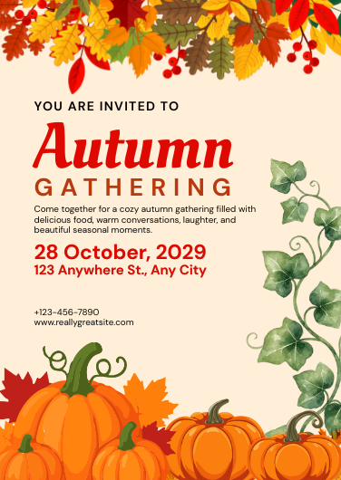 Red, Orange, and Green Watercolor Autumn Gathering Invitation