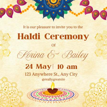 Yellow and Orange Illustrative Haldi Ceremony Invitation