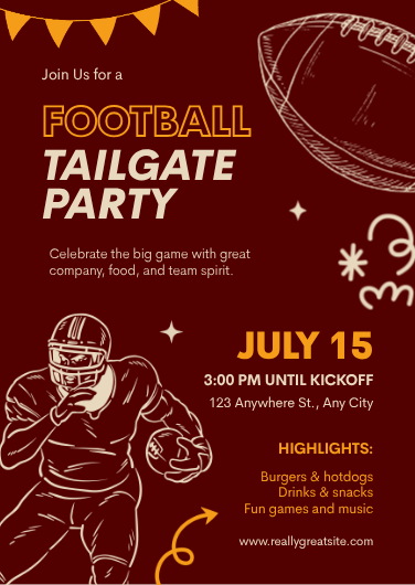 Brown and Yellow Football Tailgate Party Invitation