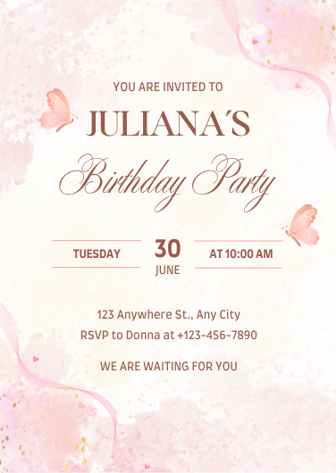 Elegant Pink, White, and Gold Birthday Party Invitation