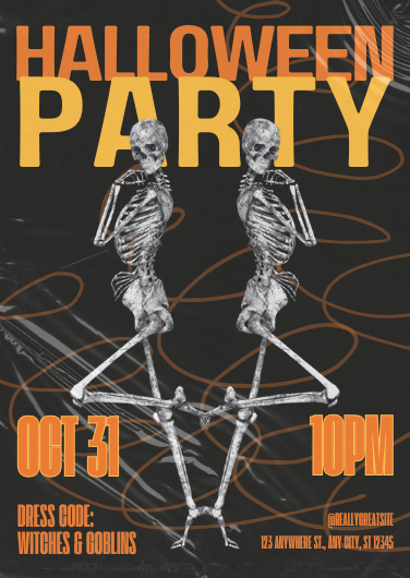 Orange and Gray Grunge Halloween Party Invitation Template