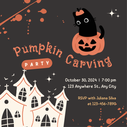 Playful Black and Orange Pumpkin Carving Party Invitation