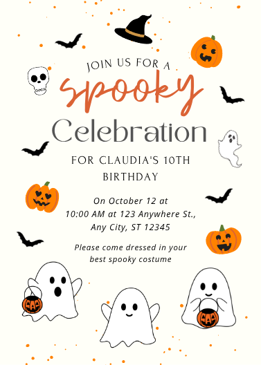 Cute Spooky Halloween Birthday Invitation Template