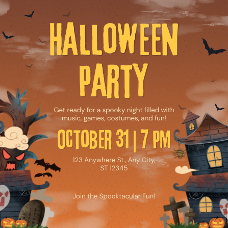 Spooky Orange and Black Halloween Party Invitation