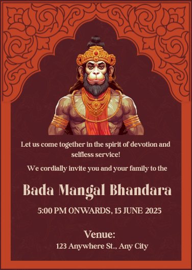 Orange and Brown Bada Mangal Bhandara Invitation