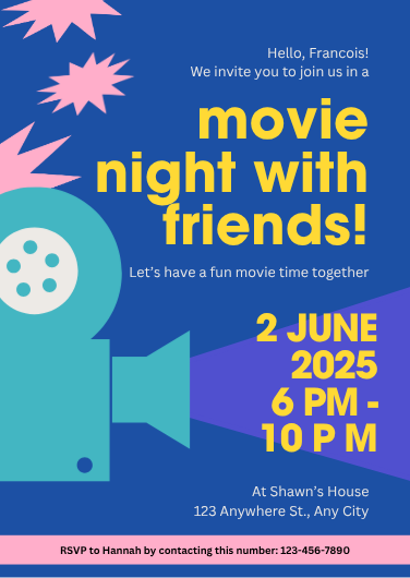 Fun Blue & Yellow Movie Night Invitation Template