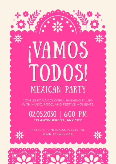 Playful Pink Mexican Party Invitation Template