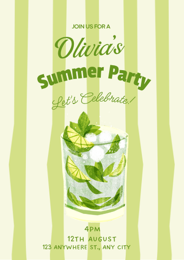 Green and White Illustrated Summer Party Invitation Design