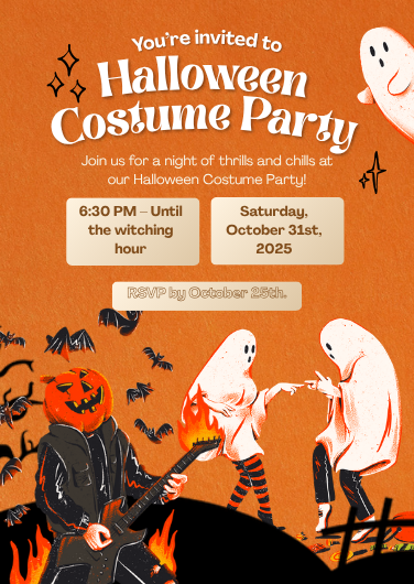 Illustrated Orange Halloween Costume Party Invitation