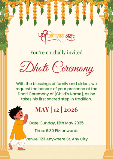 Yellow and Green Traditional Dhoti Ceremony Invite