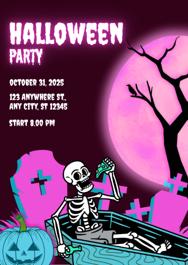 Pink and Blue Neon Halloween Party Invitation