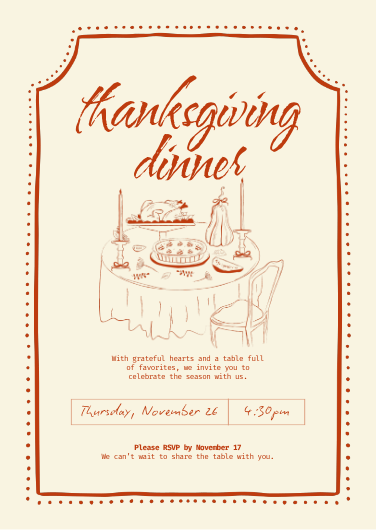 Red and Cream Rustic Vintage Thanksgiving Dinner Invitation