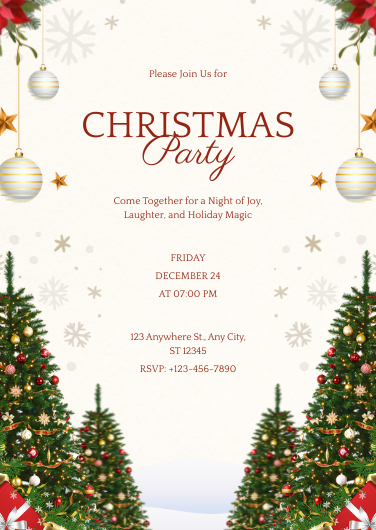 Red, Gold, and White Festive Christmas Party Invitation