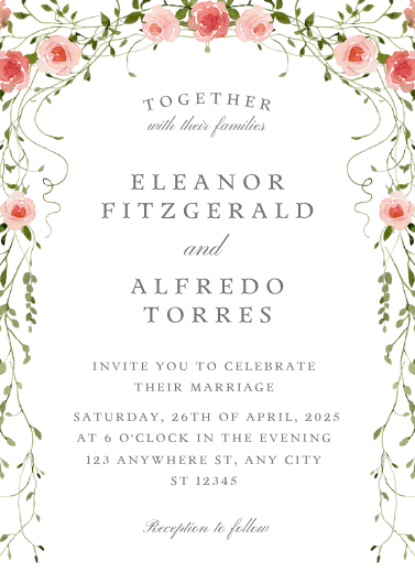Pink and Green Floral Wedding Invitation Template