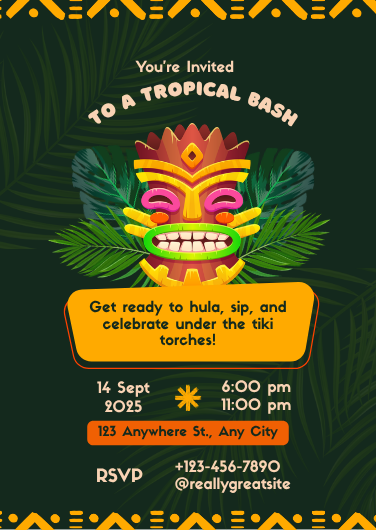 Green and Yellow Tropical Tiki Celebration Invitation