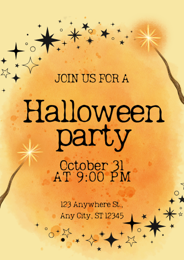 Retro Watercolor Halloween Party Invitation Template