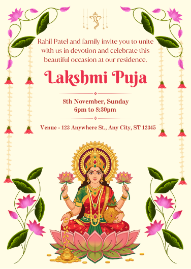 Pink and Gold Traditional Lakshmi Puja Invitation Design