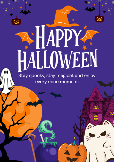 Cute Purple Happy Halloween Invitation Template
