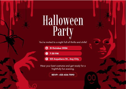 Spooky Red and Black Halloween Party Invitation Template