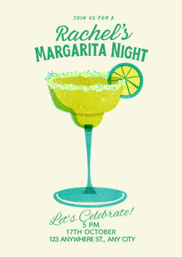 Pale Yellow & Teal Margarita Night Invitation Template