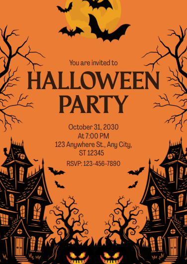Orange and Black Haunted House Halloween Invitation