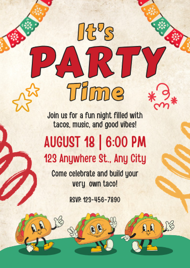 Playful Red and Yellow Taco Party Invitation Template