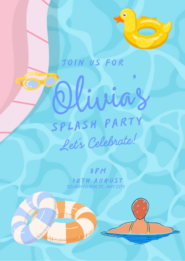Blue and Yellow Playful Splash Party Invitation Template