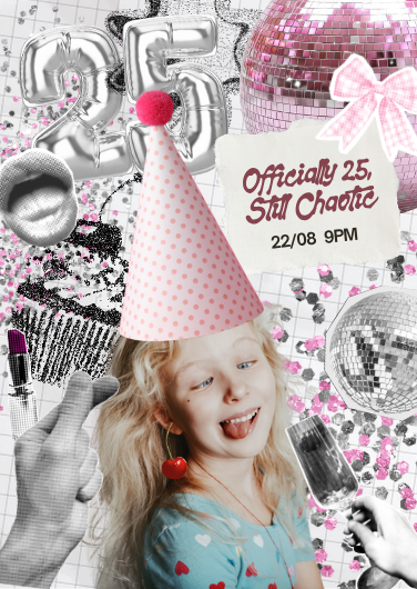 Pink and Silver Playful Birthday Invitation