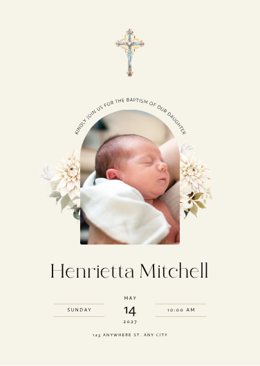 Elegant Floral Photo Baptism Invitation Template
