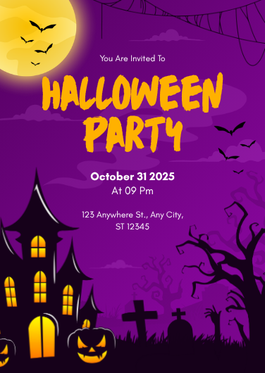 Yellow and Purple Spooky Halloween Party Invitation