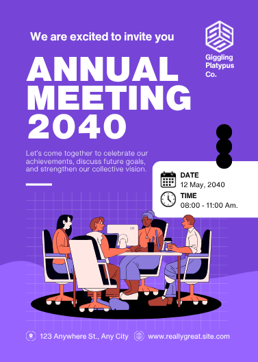 Purple & White Bold Annual Meeting Invitation Template
