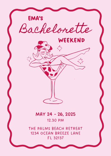Pink and Red Vintage Bachelorette Weekend Invitation