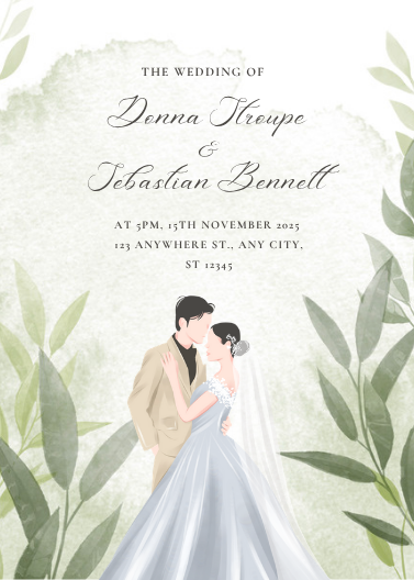 Green Floral Watercolor Wedding Invitation Template