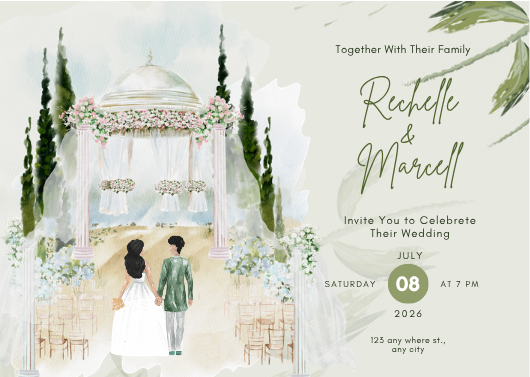 White and Green Watercolor Wedding Invitation Template