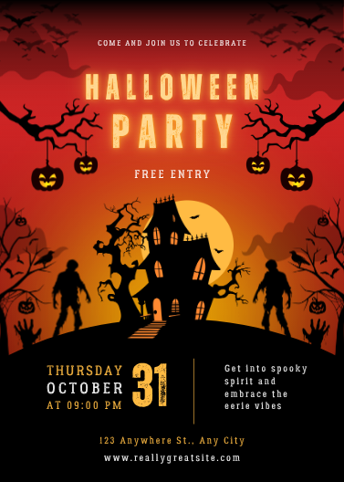 Red and Orange Haunted House Halloween Party Invitation