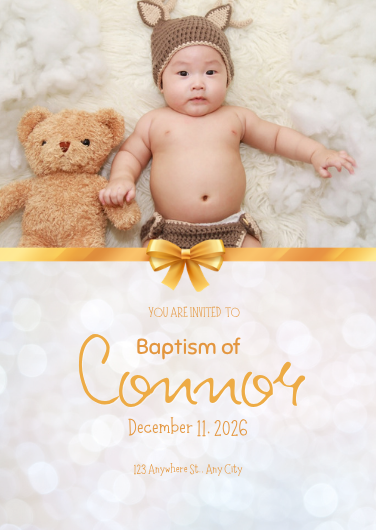 Beige Minimalist Photo Boy Baptism Invitation