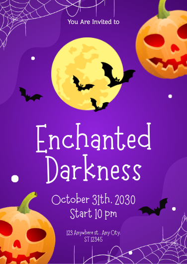 Purple & Orange Enchanted Darkness Halloween Party Invitation