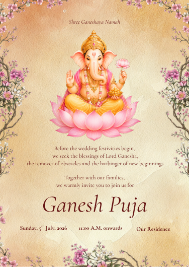 Gold and Pink Traditional Ganesh Puja Invitation Template