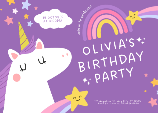 Colorful Unicorn Birthday Party Invitation Design