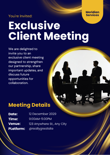Blue & Gold Exclusive Client Meeting Invitation