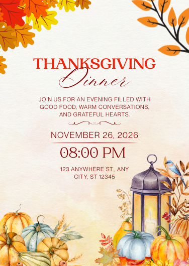 Illustrated Thanksgiving Dinner Invitation Design