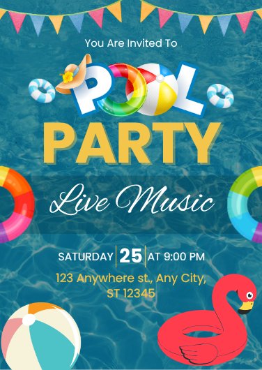 Modern Blue and Yellow Pool Party Invitation Template