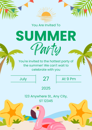 Blue and Green Playful Summer Party Invitation Template