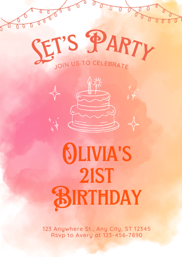 Pink and Orange Feminine Birthday Party Invitation