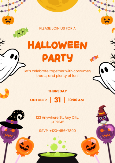 Playful Orange and Black Halloween Party Invitation