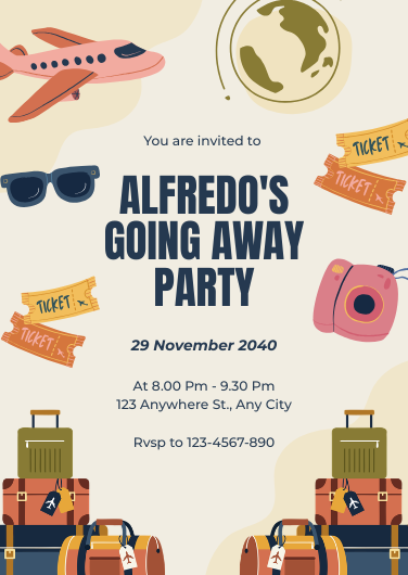 Beige and Blue Travel Going Away Party Invitation