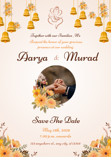 Traditional Floral Indian Wedding Invitation Template