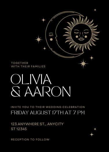 Black and Gold Celestial Mystic Wedding Invitation Template