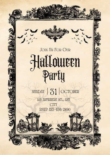 Black and Beige Vintage Halloween Party Invitation Template
